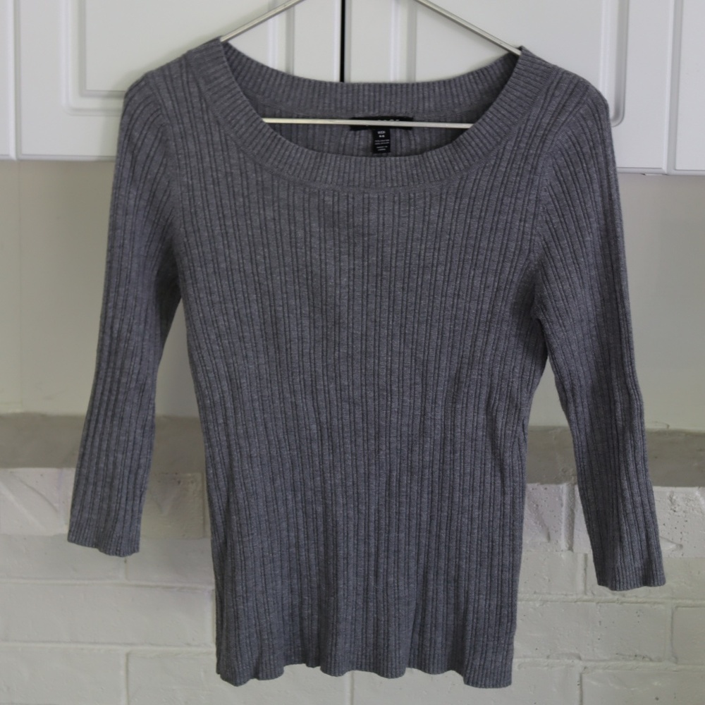 'George' Grey Tight Wide Neck Cropped Soft Top